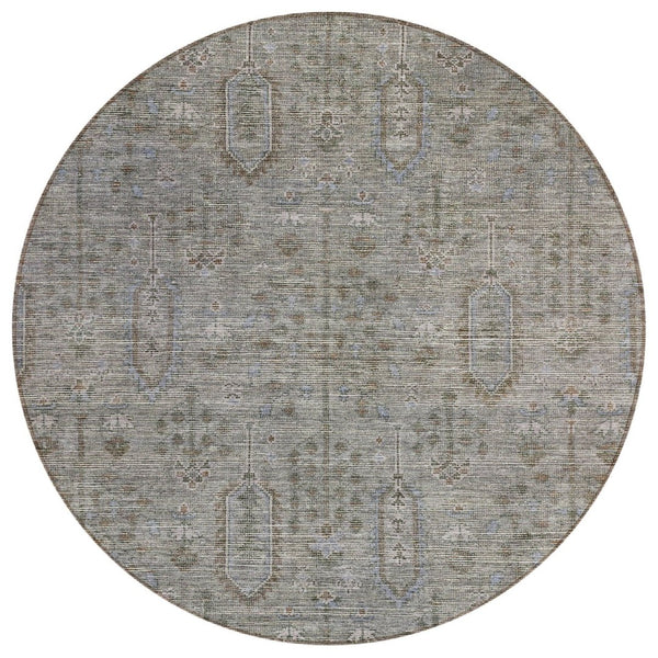 HomeRoots 5' Gray and Silver Southwestern Washable Area Rug for Indoor and Outdoor Spaces, Durable Design 8' Round 587052