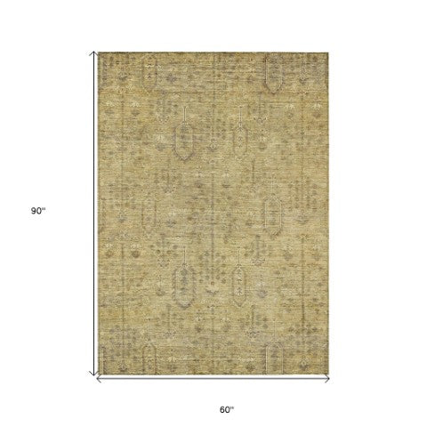Homeroots 3' Brown And Beige Southwestern Area Rug - Stylish Washable Indoor Outdoor Design For Any Space 5' X 8' Polyester 587057