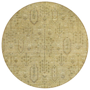 HomeRoots 5' Southwestern Area Rug in Gold and Taupe – Durable, Washable, Indoor/Outdoor Design for Any Space 8' Round 587058