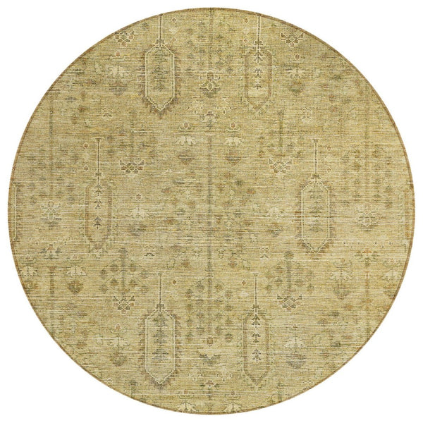 HomeRoots 5' Southwestern Area Rug in Gold and Taupe – Durable, Washable, Indoor/Outdoor Design for Any Space 8' Round 587058