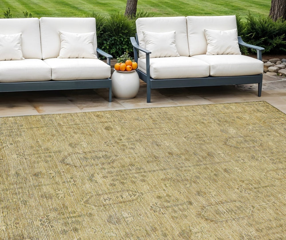 HomeRoots 9' Gold and Taupe Southwestern Indoor-Outdoor Area Rug – Durable, Washable, Stylish for Any Space 9' X 12' 587060