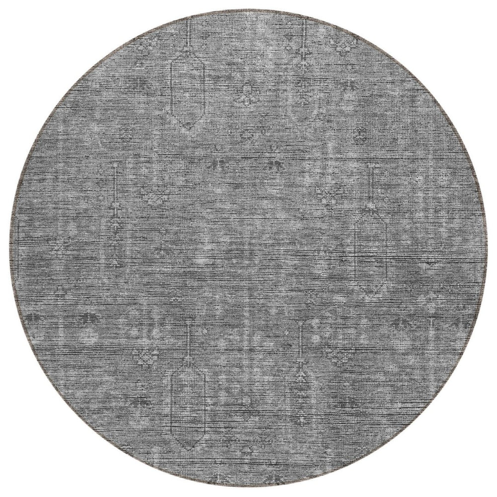 HomeRoots 5' Gray and Charcoal Southwestern Area Rug - Durable, Washable Design for Indoor and Outdoor Use 8' Round 587064