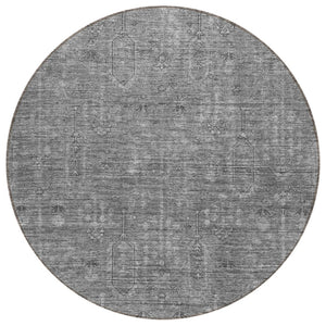 HomeRoots 5' Gray and Charcoal Southwestern Area Rug - Durable, Washable Design for Indoor and Outdoor Use 8' Round 587064