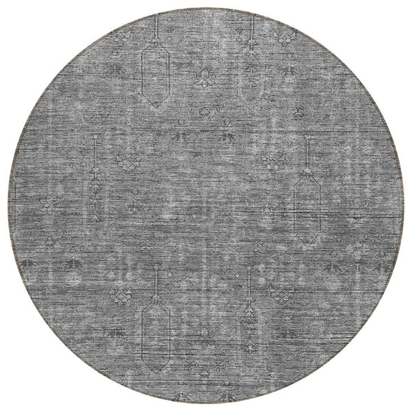 HomeRoots 5' Gray and Charcoal Southwestern Area Rug - Durable, Washable Design for Indoor and Outdoor Use 8' Round 587064