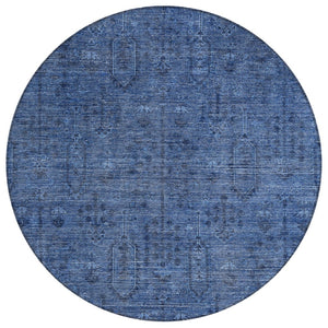 HomeRoots 5' Navy Blue Southwestern Indoor-Outdoor Area Rug - Durable, Washable, Stylish, and Versatile Design 8' Round 587070