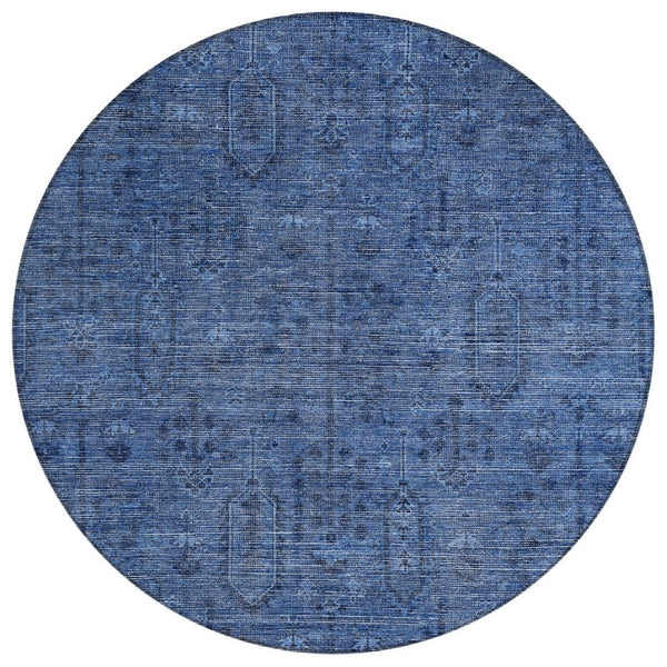 HomeRoots 5' Navy Blue Southwestern Indoor-Outdoor Area Rug - Durable, Washable, Stylish, and Versatile Design 8' Round 587070