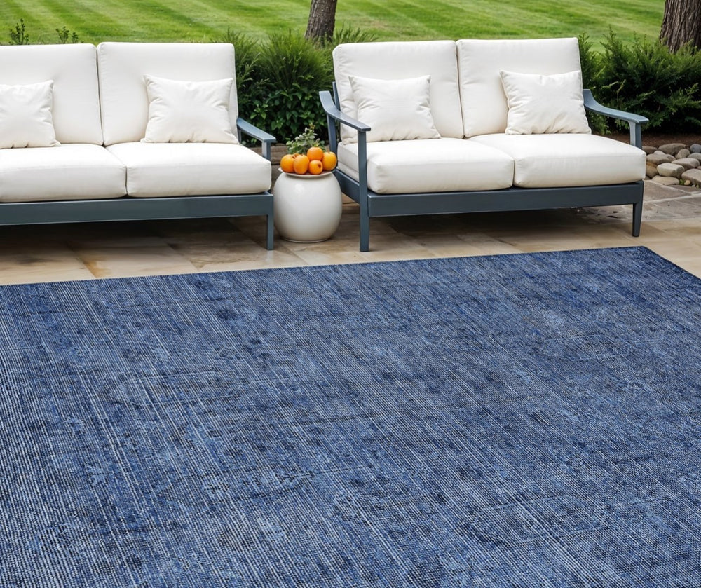 HomeRoots 9' Navy Blue Southwestern Area Rug - Durable, Washable, Stylish for Indoor & Outdoor Spaces 9' X 12' 587072