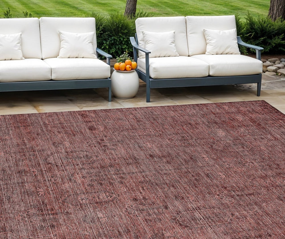 HomeRoots 5' Southwestern Indoor Outdoor Area Rug in Bold Orange & Copper, Durable & Washable for All Spaces 8' X 10' 587077