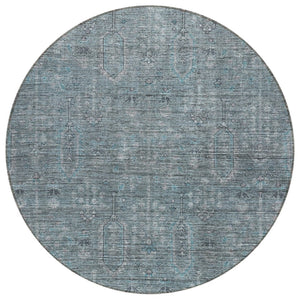 HomeRoots 5' Teal Blue and Gray Southwestern Area Rug - Durable, Washable, Stylish for Indoor and Outdoor Use 8' Round 587088