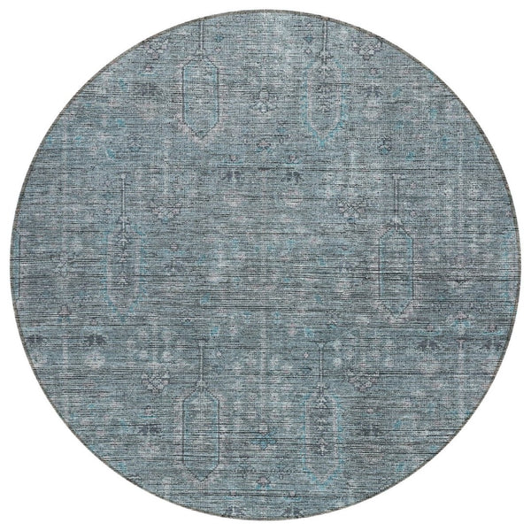 HomeRoots 5' Teal Blue and Gray Southwestern Area Rug - Durable, Washable, Stylish for Indoor and Outdoor Use 8' Round 587088