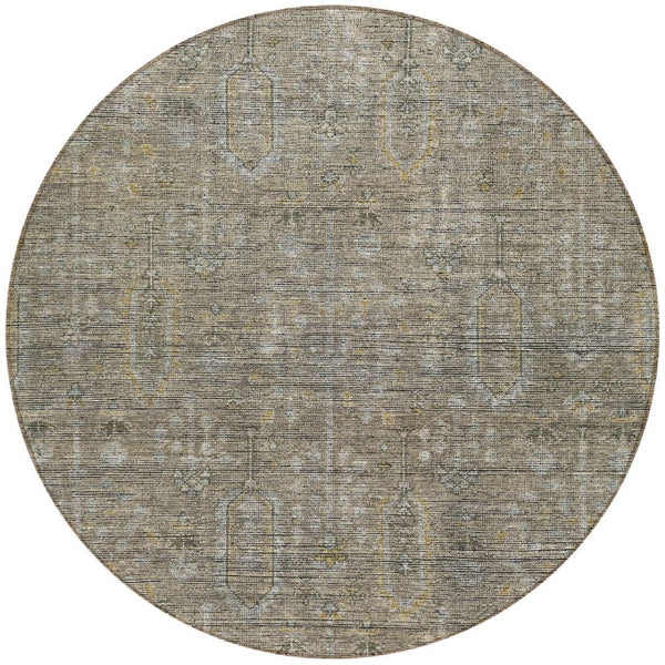 HomeRoots 5' Southwestern Area Rug in Taupe Gray and Beige - Durable, Washable for Indoor and Outdoor Spaces 8' Round 587094
