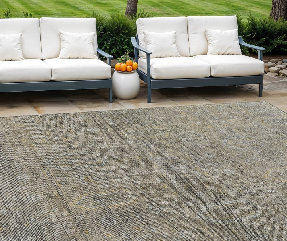 HomeRoots 9' Stylish Taupe Gray and Beige Southwestern Area Rug - Washable, Durable, Indoor/Outdoor Versatility 9' X 12' 587096
