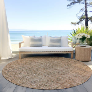Homeroots 3' Brown And Beige Southwestern Area Rug - Stylish Washable Indoor Outdoor Design For Any Space 8' Round Polyester 587100