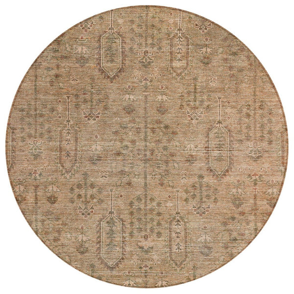 HomeRoots 5' Terra Cotta and Copper Southwestern Area Rug – Durable, Washable Design for Indoor/Outdoor Spaces 8' Round 587100