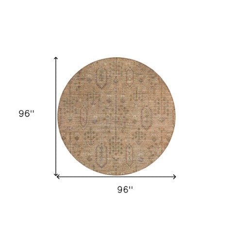 Homeroots 3' Brown And Beige Southwestern Area Rug - Stylish Washable Indoor Outdoor Design For Any Space 8' Round Polyester 587100