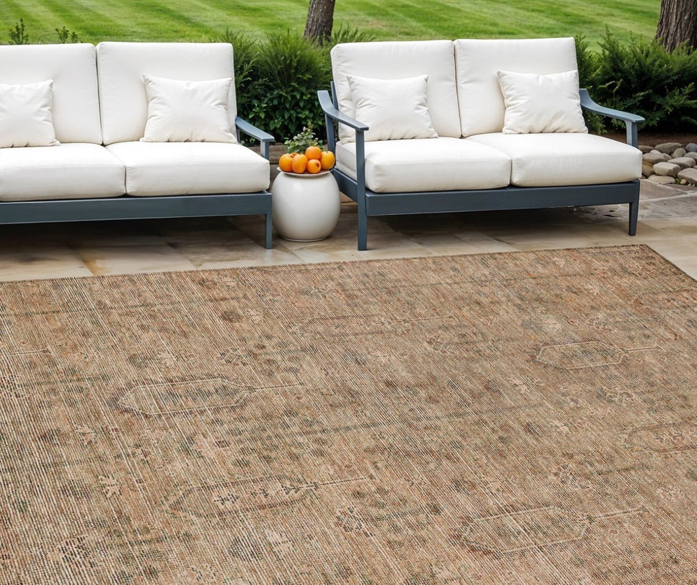 HomeRoots 5' Terra Cotta and Copper Southwestern Area Rug – Durable, Washable Design for Indoor/Outdoor Spaces 8' X 10' 587101