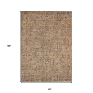 Homeroots 3' Brown And Beige Southwestern Area Rug - Stylish Washable Indoor Outdoor Design For Any Space 10' X 14' Polyester 587103
