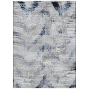 Homeroots 3'' Gray Silver And Blue Abstract Washable Area Rug For Indoor And Outdoor Spaces, Stain Resistant 3' X 5' Polyester 587104