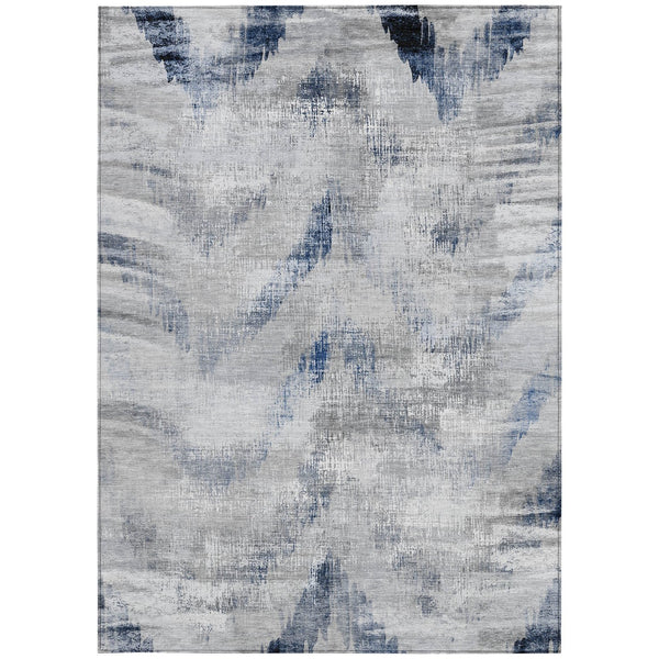 Homeroots 3'' Gray Silver And Blue Abstract Washable Area Rug For Indoor And Outdoor Spaces, Stain Resistant 3' X 5' Polyester 587104