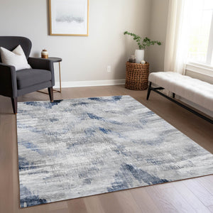 Homeroots 3'' Gray Silver And Blue Abstract Washable Area Rug For Indoor And Outdoor Spaces, Stain Resistant 3' X 5' Polyester 587104