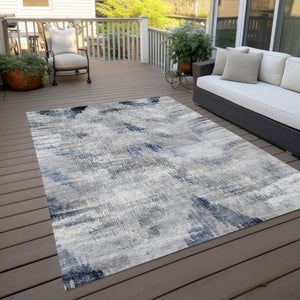 Homeroots 3'' Gray Silver And Blue Abstract Washable Area Rug For Indoor And Outdoor Spaces, Stain Resistant 3' X 5' Polyester 587104