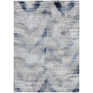 Homeroots 3'' Gray Silver And Blue Abstract Washable Area Rug For Indoor And Outdoor Spaces, Stain Resistant 5' X 8' Polyester 587105