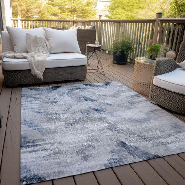 Homeroots 3'' Gray Silver And Blue Abstract Washable Area Rug For Indoor And Outdoor Spaces, Stain Resistant 5' X 8' Polyester 587105