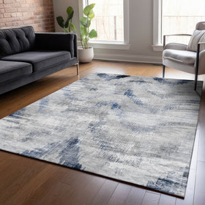 Homeroots 3'' Gray Silver And Blue Abstract Washable Area Rug For Indoor And Outdoor Spaces, Stain Resistant 5' X 8' Polyester 587105