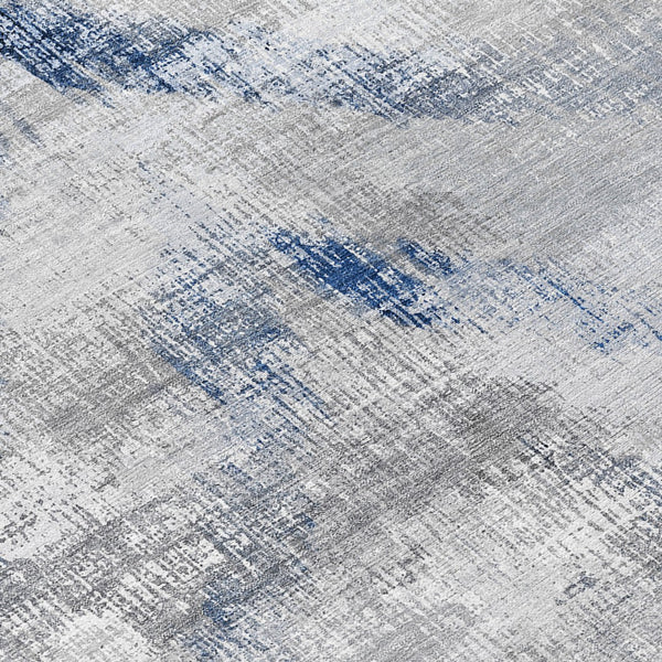 Homeroots 3'' Gray Silver And Blue Abstract Washable Area Rug For Indoor And Outdoor Spaces, Stain Resistant 8' Round Polyester 587106