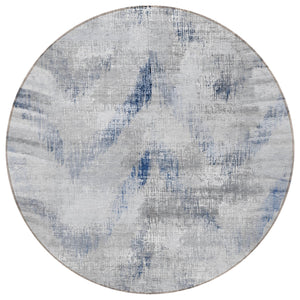 Homeroots 3'' Gray Silver And Blue Abstract Washable Area Rug For Indoor And Outdoor Spaces, Stain Resistant 8' Round Polyester 587106