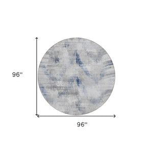 Homeroots 3'' Gray Silver And Blue Abstract Washable Area Rug For Indoor And Outdoor Spaces, Stain Resistant 8' Round Polyester 587106