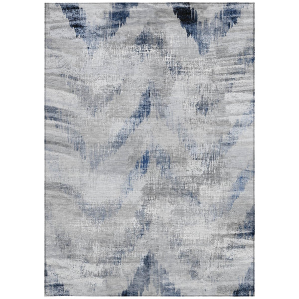 Homeroots 3'' Gray Silver And Blue Abstract Washable Area Rug For Indoor And Outdoor Spaces, Stain Resistant 9' X 12' Polyester 587108
