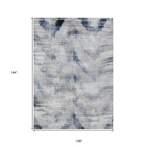 Homeroots 3'' Gray Silver And Blue Abstract Washable Area Rug For Indoor And Outdoor Spaces, Stain Resistant 9' X 12' Polyester 587108
