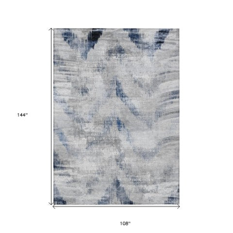 Homeroots 3'' Gray Silver And Blue Abstract Washable Area Rug For Indoor And Outdoor Spaces, Stain Resistant 9' X 12' Polyester 587108