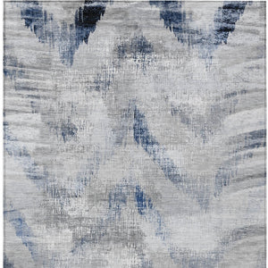 Homeroots 3'' Gray Silver And Blue Abstract Washable Area Rug For Indoor And Outdoor Spaces, Stain Resistant 10' X 14' Polyester 587109
