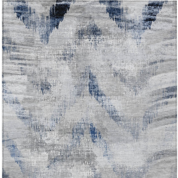 Homeroots 3'' Gray Silver And Blue Abstract Washable Area Rug For Indoor And Outdoor Spaces, Stain Resistant 10' X 14' Polyester 587109