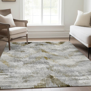 Homeroots 3'' Gray Silver And Blue Abstract Washable Area Rug For Indoor And Outdoor Spaces, Stain Resistant 3' X 5' Polyester 587110