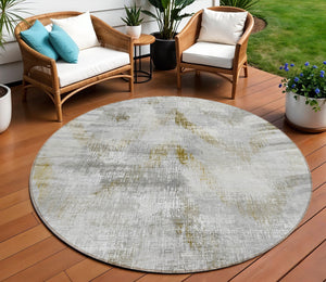 Homeroots 3'' Gray Silver And Blue Abstract Washable Area Rug For Indoor And Outdoor Spaces, Stain Resistant 8' Round Polyester 587112