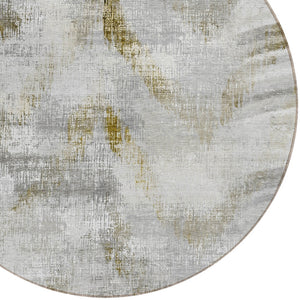 Homeroots 3'' Gray Silver And Blue Abstract Washable Area Rug For Indoor And Outdoor Spaces, Stain Resistant 8' Round Polyester 587112