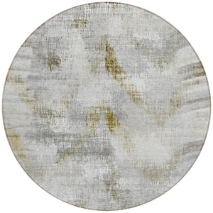 Homeroots 3'' Gray Silver And Blue Abstract Washable Area Rug For Indoor And Outdoor Spaces, Stain Resistant 8' Round Polyester 587112