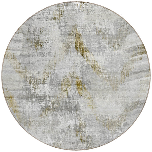 Homeroots 3'' Gray Silver And Blue Abstract Washable Area Rug For Indoor And Outdoor Spaces, Stain Resistant 8' Round Polyester 587112