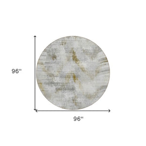 Homeroots 3'' Gray Silver And Blue Abstract Washable Area Rug For Indoor And Outdoor Spaces, Stain Resistant 8' Round Polyester 587112