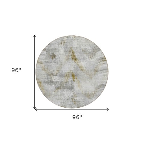 Homeroots 3'' Gray Silver And Blue Abstract Washable Area Rug For Indoor And Outdoor Spaces, Stain Resistant 8' Round Polyester 587112