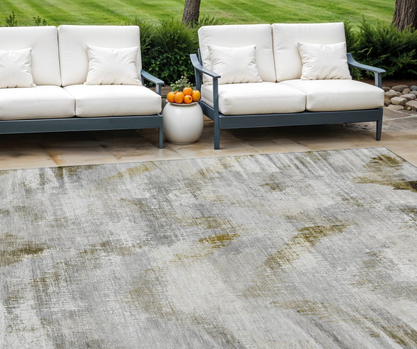 Homeroots 3'' Gray Silver And Blue Abstract Washable Area Rug For Indoor And Outdoor Spaces, Stain Resistant 8' X 10' Polyester 587113
