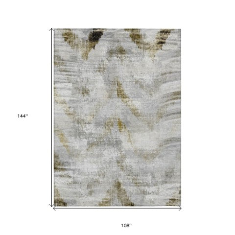 Homeroots 3'' Gray Silver And Blue Abstract Washable Area Rug For Indoor And Outdoor Spaces, Stain Resistant 9' X 12' Polyester 587114