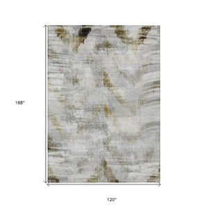 Homeroots 3'' Gray Silver And Blue Abstract Washable Area Rug For Indoor And Outdoor Spaces, Stain Resistant 10' X 14' Polyester 587115