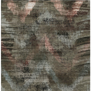 Homeroots 3' Brown Taupe And Salmon Abstract Washable Area Rug For Indoor And Outdoor Spaces, Durable Design 5' X 8' Polyester 587117
