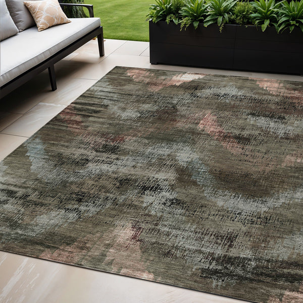 Homeroots 3' Brown Taupe And Salmon Abstract Washable Area Rug For Indoor And Outdoor Spaces, Durable Design 5' X 8' Polyester 587117