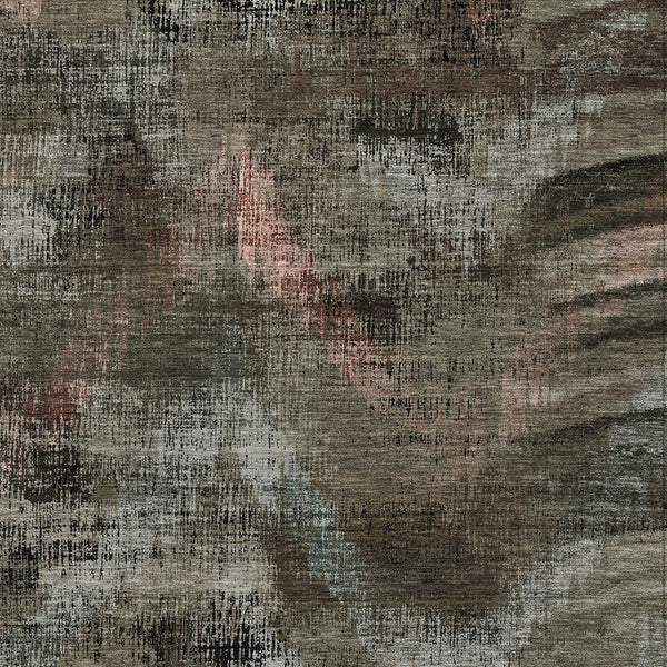 Homeroots 3' Brown Taupe And Salmon Abstract Washable Area Rug For Indoor And Outdoor Spaces, Durable Design 5' X 8' Polyester 587117