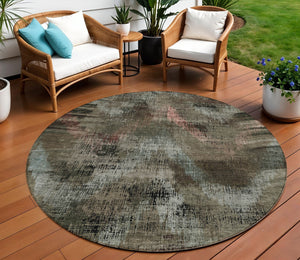 Homeroots 3' Brown Taupe And Salmon Abstract Washable Area Rug For Indoor And Outdoor Spaces, Durable Design 8' Round Polyester 587118